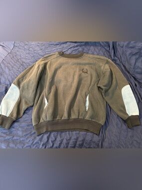 Dior Men's Olive Green Crewneck Sweater with Light Tan Elbow Patches